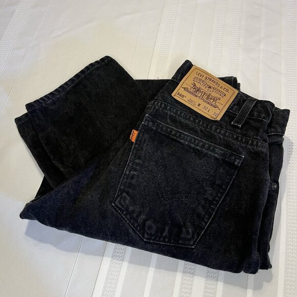 Vintage 90s Levis 560 Orange Tab Jeans 30x32 (28x32) Black Loose Tapered Faded - Picture 7 of 8